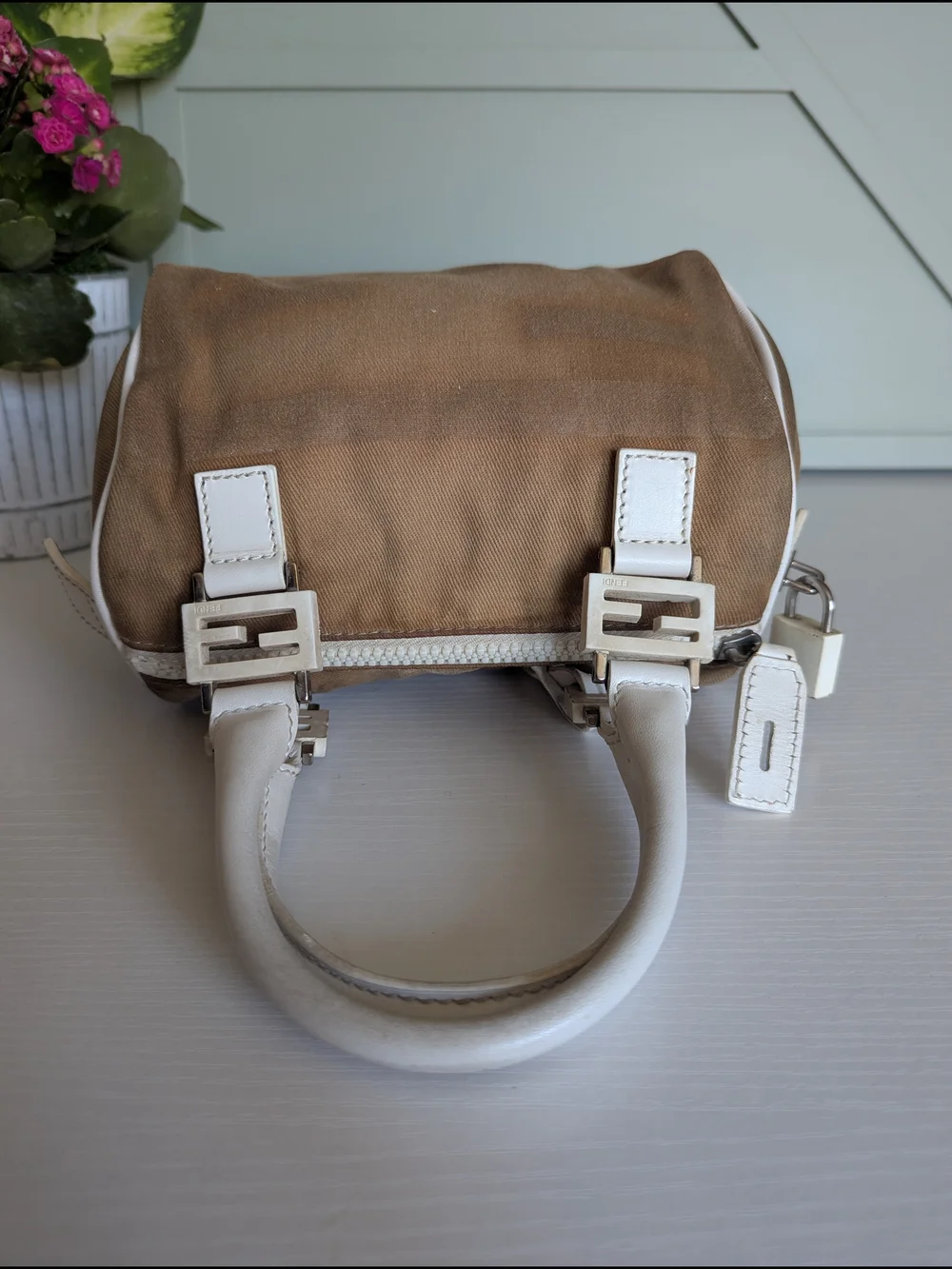 Fendi Beige and White Mini Satchel Bag - Picture 13 of 13
